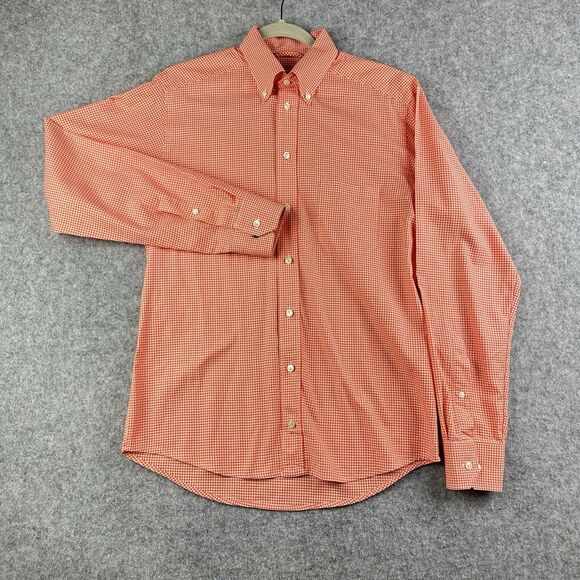 Eton Shirt Mens M Orange Gingham Checkered Contemporary Cotton BD Preppy Pocket* - Picture 2 of 16